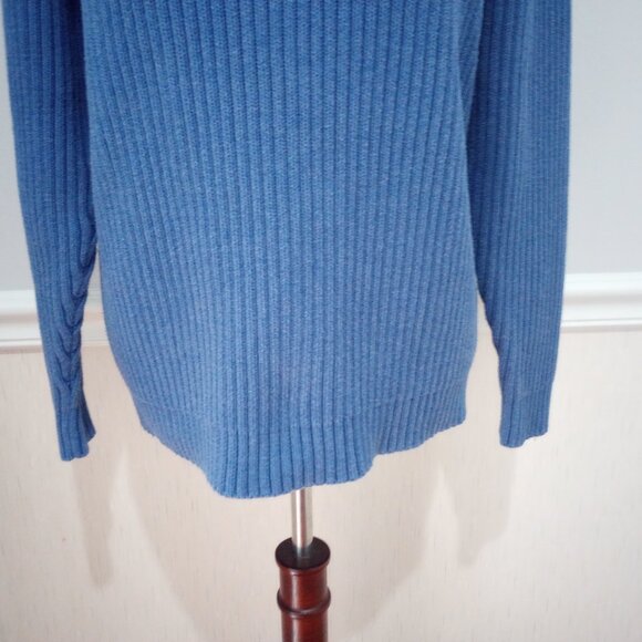 Lands End Blue 1/4 Zip Long Sleeve Ribbed Knit Pullover sz L - Picture 6 of 10